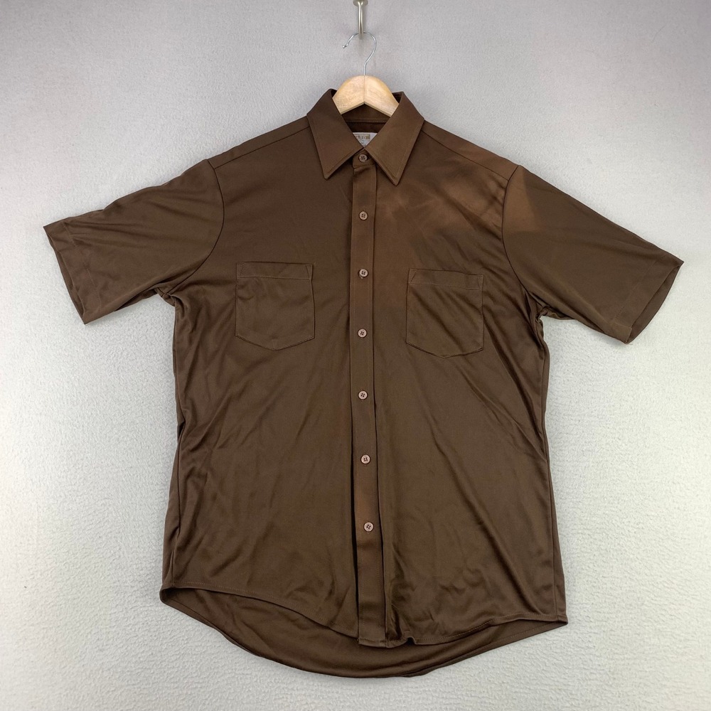Vintage Montgomery Ward Disco Shirt Mens Large‎ Brown Retro Polyester Button Up